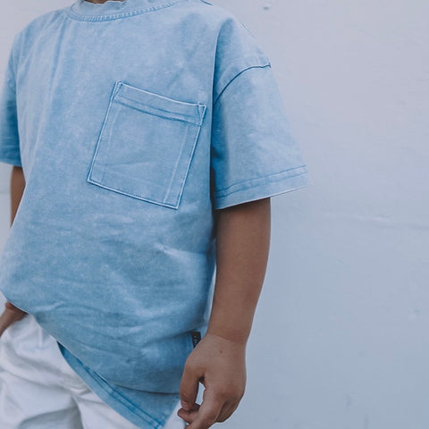BABY BLUE ACID WASH BOYFRIEND TEE