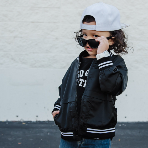 BLACK SATIN BOMBER JACKET