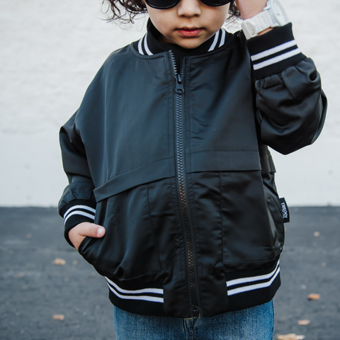 BLACK SATIN BOMBER JACKET