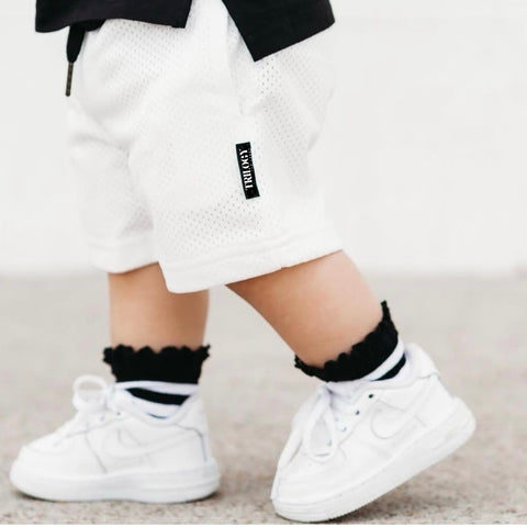 WHITE MESH GYM SHORTS