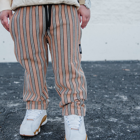 TAN & BLACK STRIPED COZY PANTS