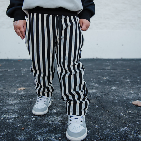 GRAY & BLACK STRIPED COZY PANTS