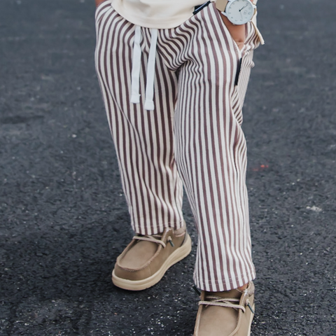 COCOA AND WHITE STRIPED COZY PANTS