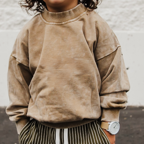 TAN ACID WASH SWEATSHIRT